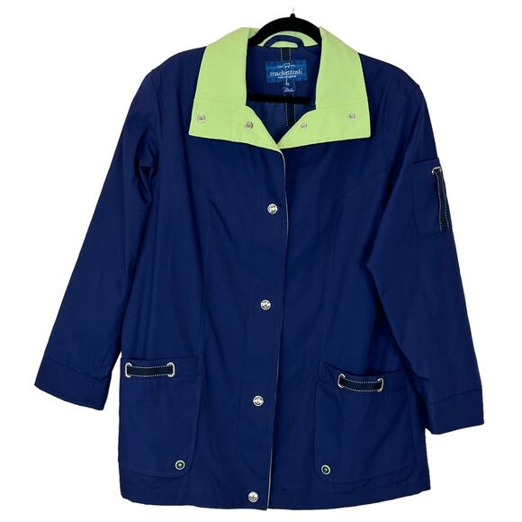 Mackintosh Jackets & Blazers - Mackintosh New England Rain Jacket Navy Lime Green Preppy Women Medium Pockets